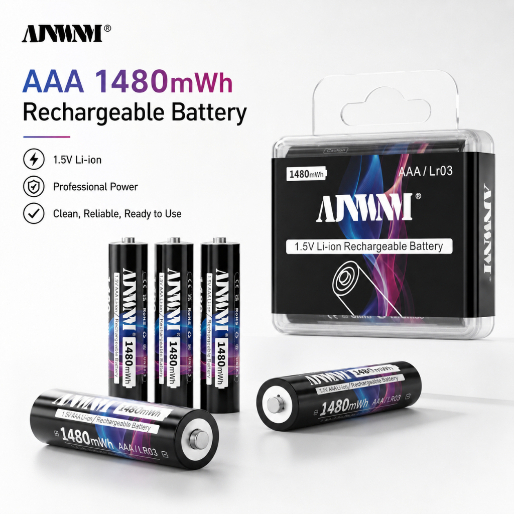 AJNWNM 1.5V Li-ion AAA แบตเตอรี่ Aaa 1.5V 1480mWh แบตเตอรี่ลิเธียมสําหรับของเล่นไฟฉายรีโมทคอนโทรล