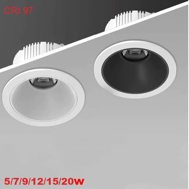 ป้องกันแสงสะท้อนโคมดาวน์ไลท์ LED หรี่แสงได้ 5W 7W 9W 12W 15W 20W COB โคมไฟเพดานไฟจุด AC85-265V แสงในร่ม