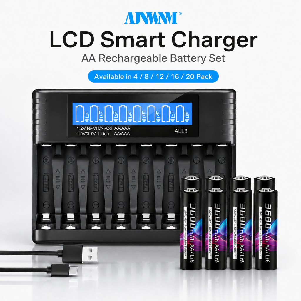 1.5V AA 3680mWh แบตเตอรี่ลิเธียมแบบชาร์จไฟได้ + LCD smart Charger สําหรับ 1.2v Ni-MH 3.7V /1.5v Li-ion แบตเตอรี่ชาร์จ