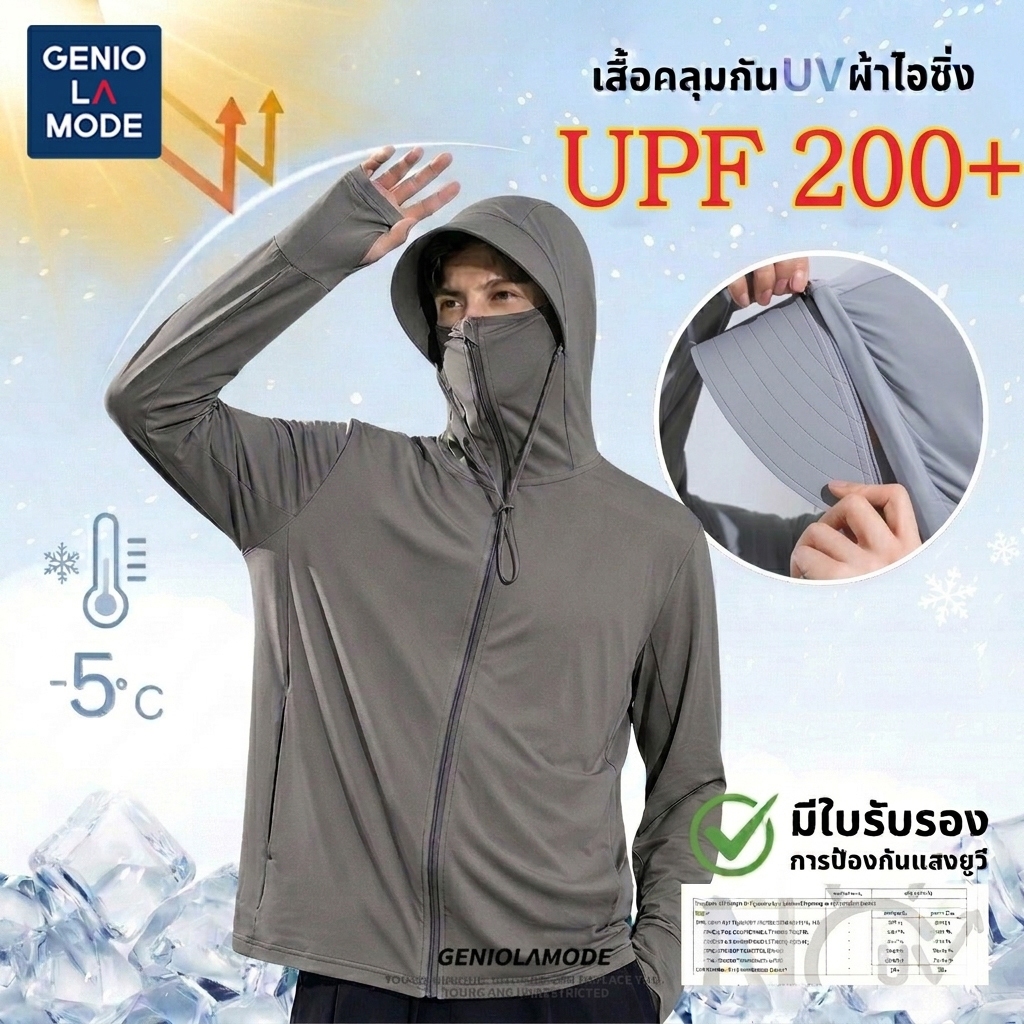 GENIO LAMODE เสื้อกันแดด UPF200+ ผ้าเย็น ปีกหมวกกว้าง ปิดหน้า ปิดมือ ไซส์ใหญ่ S-5XL