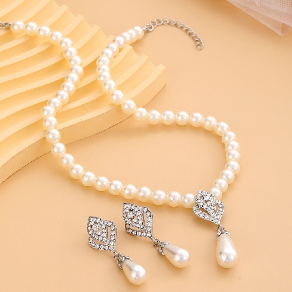 Girls Pearl Jewellery Set ชุดต่างหูสร้อยคอไข่มุกทุกวัน Jewellery Party Jewellery Set