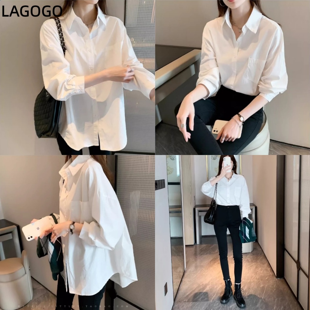 เสื้อเชิ้ตสีขาวผู้หญิงสไตล์ใหม่ลําลองทุกการแข่งขันเสื้อแขนยาวด้านในชั้น