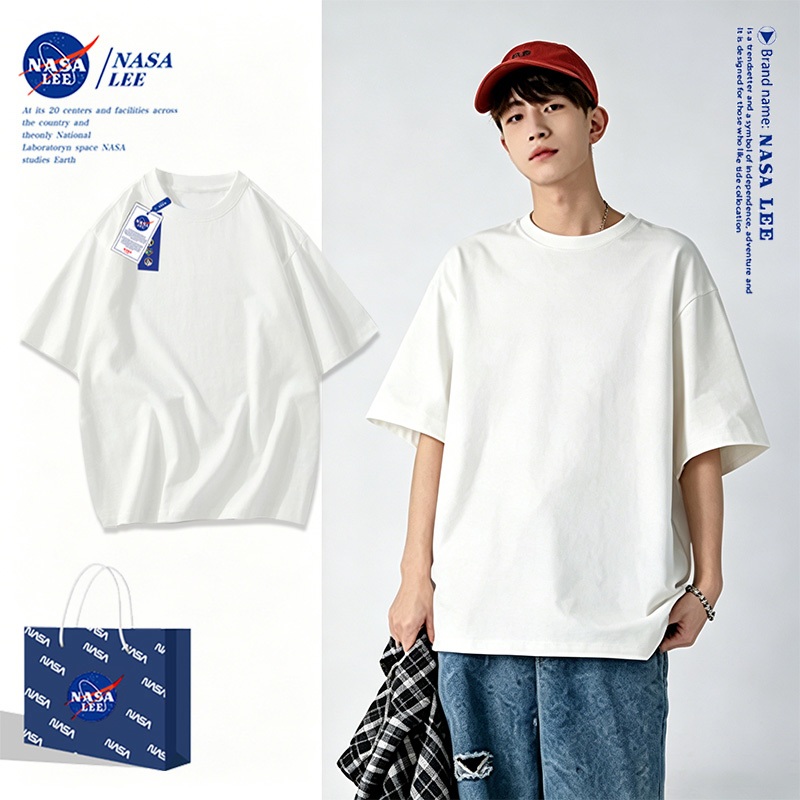 เสื้อคอกลม NASA ลายการ์ตูน สีพื้นหลายสี เสื้อผ้าผู้ชายผ้า Cotton 100% แขนสั้น ทรง Unisex สไตล์เก๋ๆ