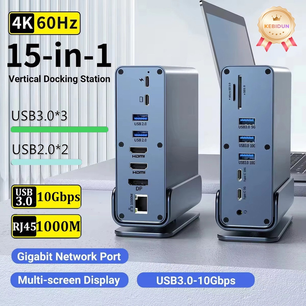 Type-C Docking Station 15 in 1 Hub 4K@60Hz HDMI DisplayPort USB A RJ45 SD TF Audio 3.5 มม.พอร์ตอะแดปเตอร์สําหรับ Macbook Pro แล็ปท็อป PC