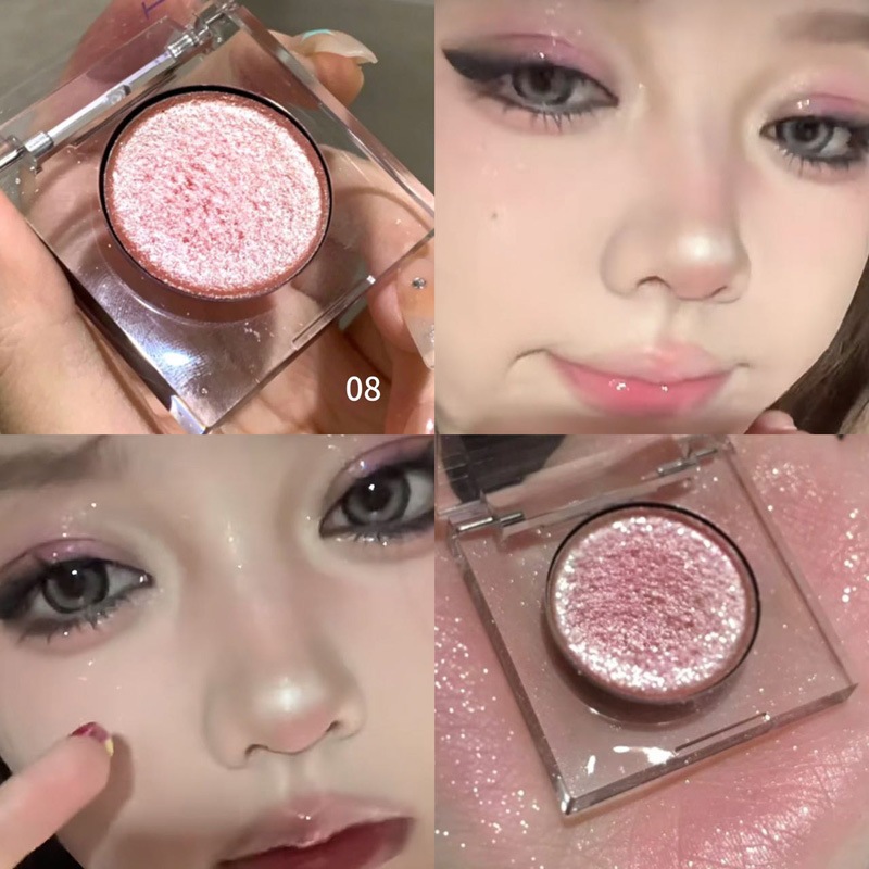 พาเลตต์อายแชโดว์สีเดียว สีชมพูอ่อน ประกอบด้วยไฮไลเตอร์,ไบรท์เทนเนอร์,กลิตเตอร์,ชิมเมอร์ละเอียด, มุก