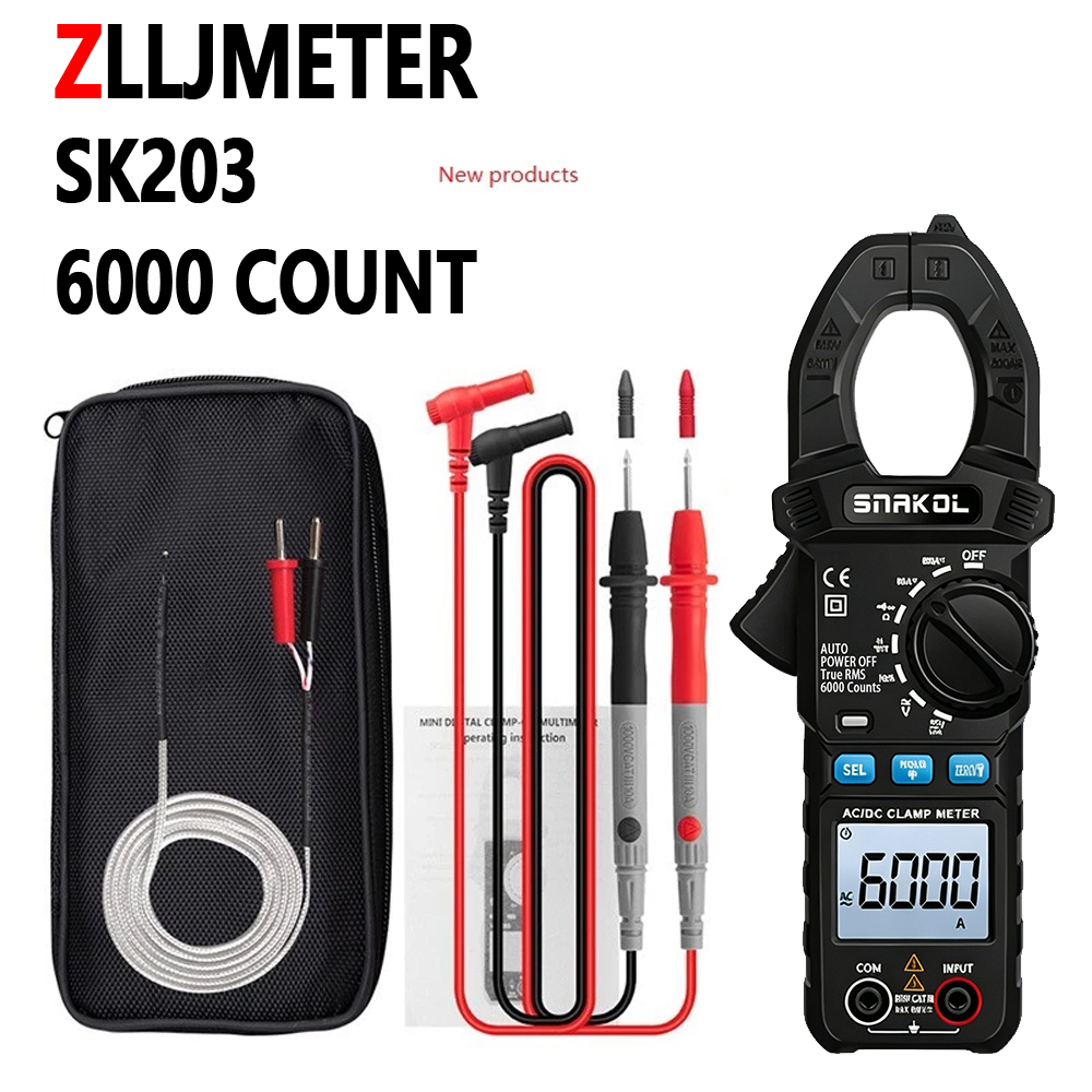 มัลติมิเตอร์แบบดิจิตอลแคลมป์ AC/DC/อุณหภูมิ ZLLJMETER SK203 เครื่องทดสอบมัลติฟังก์ชั่น true RMS