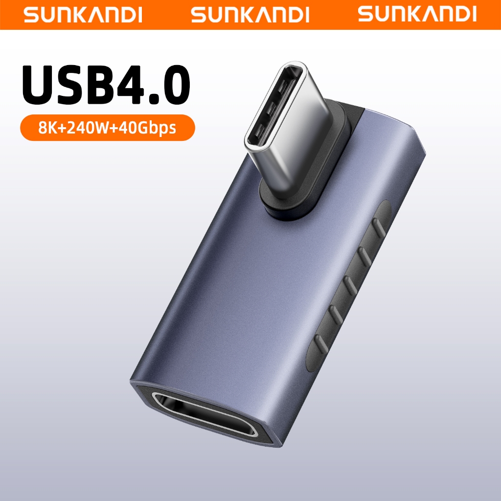 SUNKANDI อะแดปเตอร์ออลอินวันรูปตัว L Type-C 240W USB 4.0 40 Gbps รองรับการส่งสัญญาณวิดีโอ 8K @ 60Hz การออกแบบกันลื่น