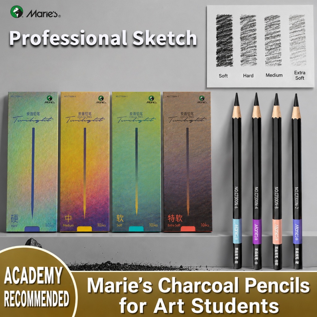 Angel Mark Maries C7300 Sketch Charcoal Pencil 10 ชิ้น Soft/Medium/Hard/Extra-soft Drawing