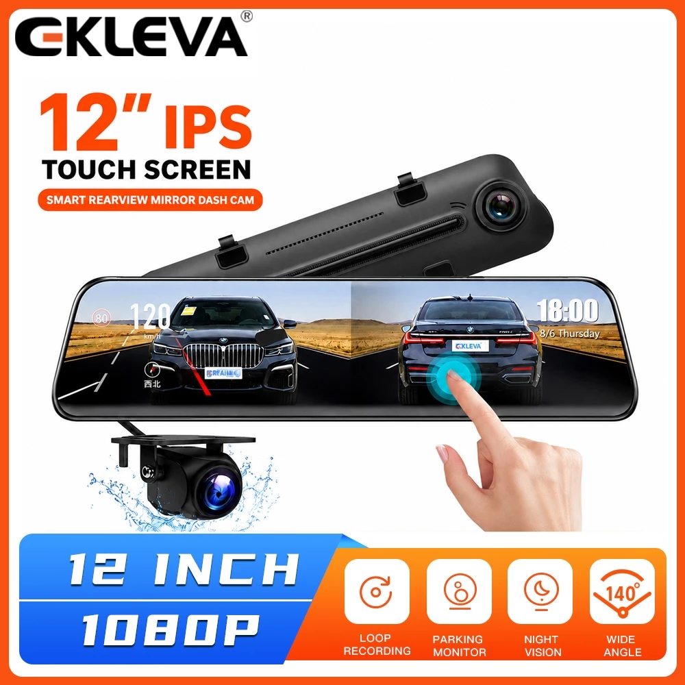 Ekleva กล้องบันทึกวิดีโอ FHD 1080P 12 นิ้ว สําหรับติดรถยนต์
