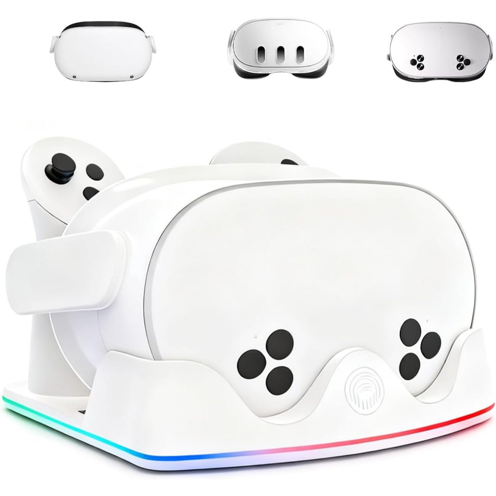 แท่นชาร์จไฟ RGB พร้อมช่องเก็บคอนโทรลเลอร์สำหรับ Meta Quest 3S / Meta Quest 3 / Meta Quest 2
