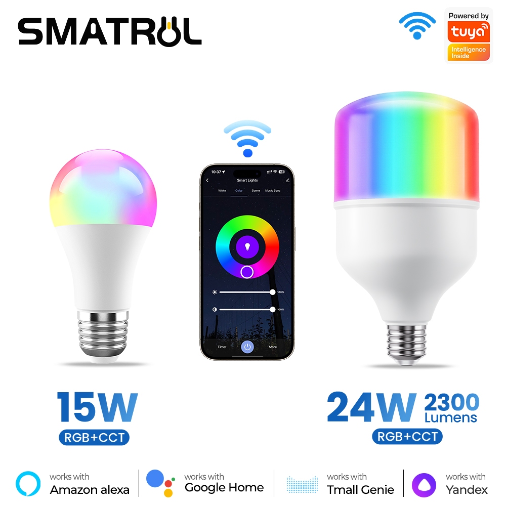 SMATRUL  24w หลอดไฟ LED สี RGB 16 ล้านสี ควบคุมผ่าน Wi-Fi