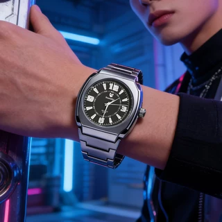 [ฟรีกล่องของขวัญ+ตัวปรับนาฬิกา] ผู้ชายย้อนยุคทองสแควร์ควอตซ์นาฬิกาข้อมือที่เรียบง่ายสบายๆทุกการแข่งขันพร็อพทุกวันต้องมี