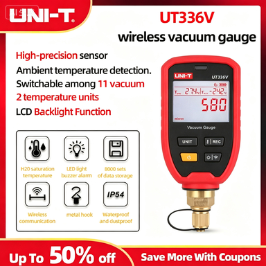 UNI-T UT336V เกจวัดสูญญากาศไร้สาย Adopting เซ็นเซอร์ความแม่นยําสูง ที่เก็บข้อมูลออฟไลน์ความจุขนาดใหญ่พร้อมการจําแนกระดับการป้องกัน IP54