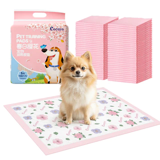 Cocoyo Pet Pee Pad หนารั่วปัสสาวะ Pad Cherry Blossom รูปแบบ Quick-Dry Pads สีชมพู/S/M/L/XL