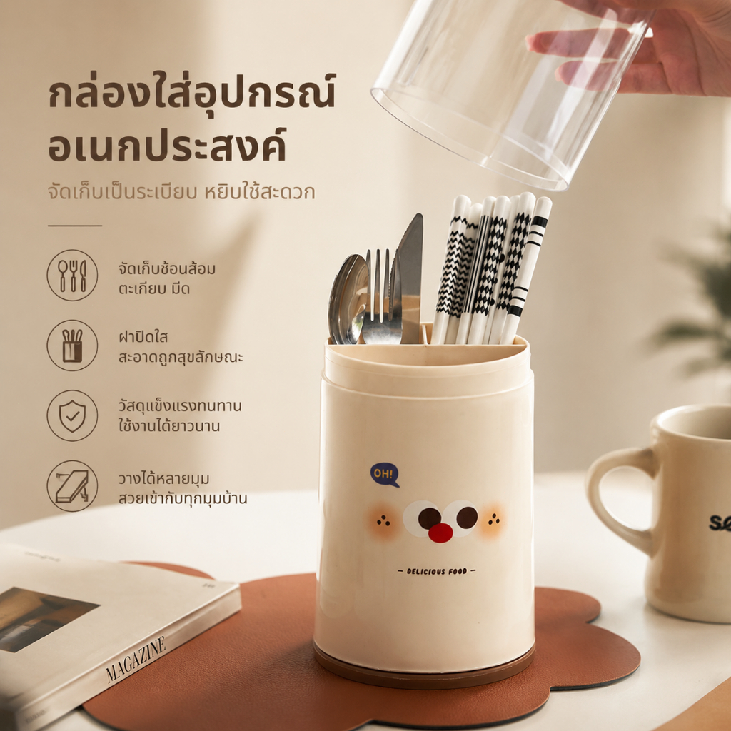 ที่เก็บช้อน กล่องเก็บช้อนส้อม มีฝาปิด กันฝุ่น สำหรับจัดระเบียบครัว S00134