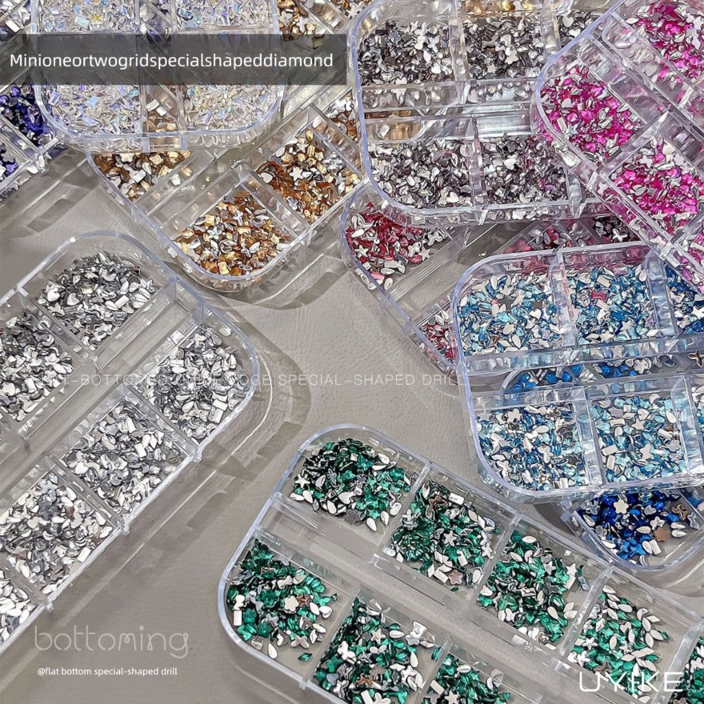 UYIKE Mini 12-Grid Assorted Rhinestone Nail Charms, Super Shiny ผสมสี Eye & Star Flatback Rhinestones สําหรับตกแต่งเล็บ