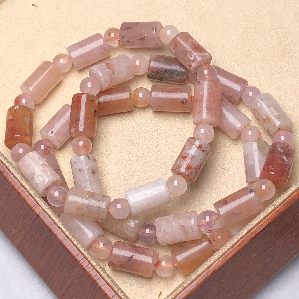 สร้อยข้อมือบาร์เรลซากุระอาเกตธรรมชาติ 8*12 มม. ดอกเชอร์รี่ Isle
