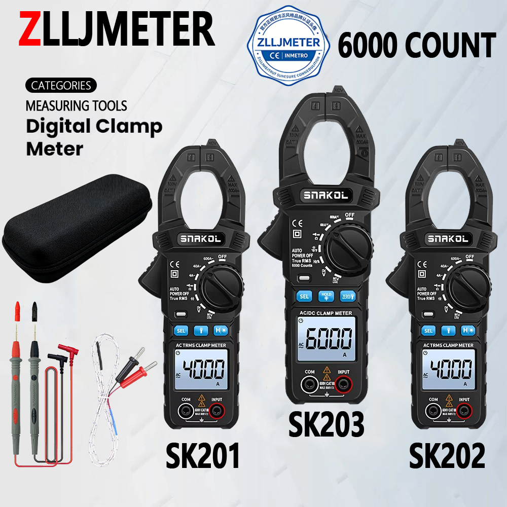 เครื่องทดสอบมัลติฟังก์ชั่นมัลติมิเตอร์แบบแคลมป์ดิจิตอล ZLLJMETER SK203 true RMS AC/DC/อุณหภูมิ