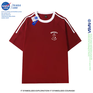 NASA เสื้อยืดสามแถบชายหญิง oversize แขนสั้น สไตล์ลำลอง summer SNOOPY คอตตอน100% คอกลม หลวมและระบายอากาศ