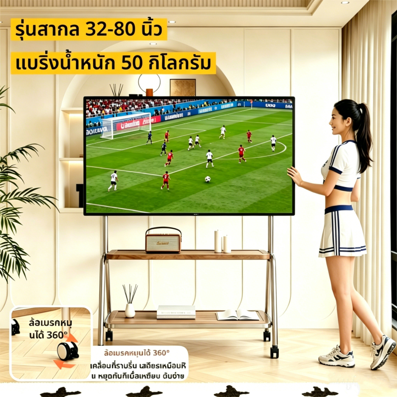 ขาแขวนทีวีรถเข็นล้อสแตนเลสแบบเคลื่อนย้ายได้สากลสําหรับห้องนั่งเล่นและห้องนอนขนาด 32-75 นิ้วเคลื่อนย้ายขึ้นและลงที่มีความจุรับน้ําหนักสูงสุด50กิโลกรัม