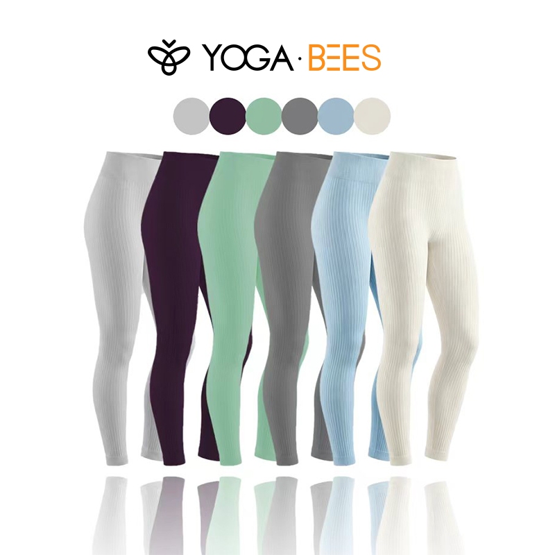 โยคะ BEES Ribbed เอวสูงกางเกงโยคะผู้หญิงไม่มีรอยต่อยืด Butt Lifting ออกกําลังกายวิ่ง Gym Slim Fit กา