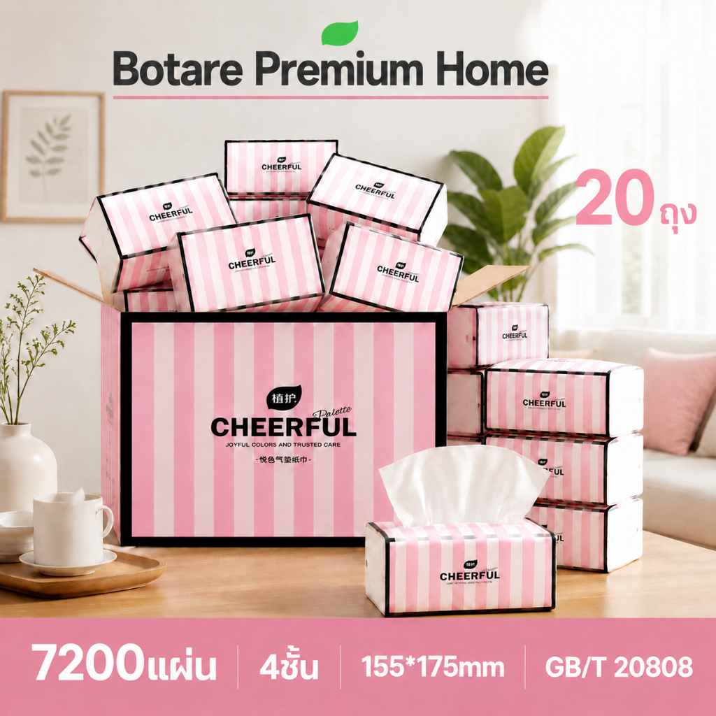 【7200แผ่น】20PCS  Botare CHEERFUL PINK Air-cushion ดีลักซ์ คอมฟอร์ท กระดาษทิชชู่ ห่อยาว หนา 4 ชั้น