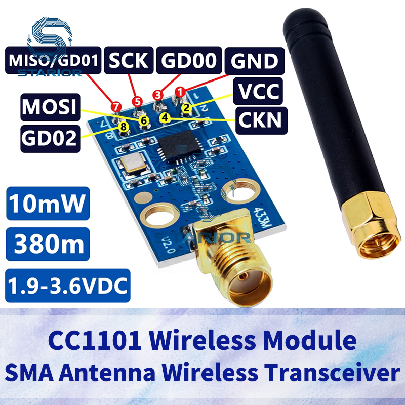 CC1101 433MHz โมดูลไร้สายพร้อมเสาอากาศ SMA โมดูลรับส่งสัญญาณไร้สายสําหรับ Arduino