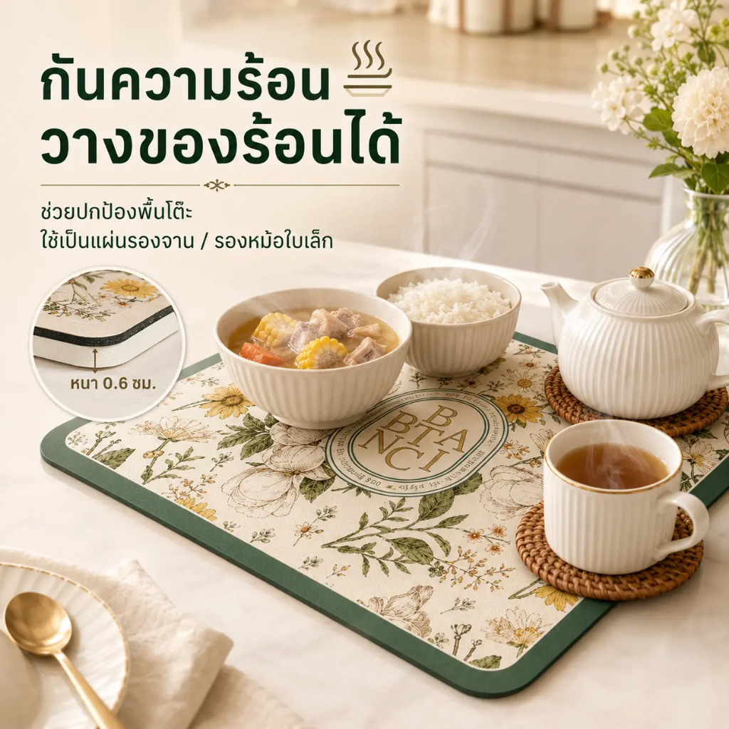 LIVENEST แผ่นดูดซับในครัว, แผ่นรองจานดินเบา, การดูดซึมน้ําอย่างรวดเร็ว, แห้งเร็ว, กันน้ํามัน, ทนความร้อน, หลากหลายรูปแบบ
