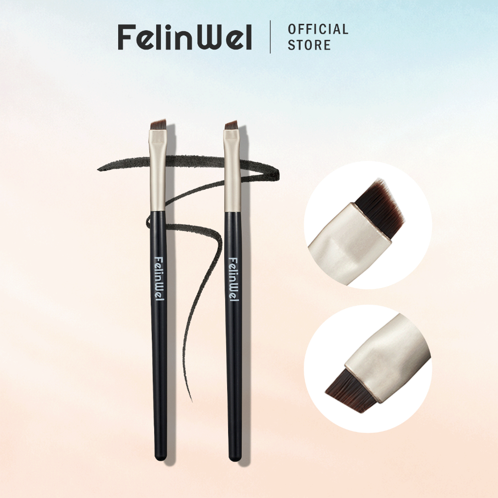 FelinWel แปรงอายไลเนอร์+คิ้ว 2ชิ้น ปลายเฉียงบาง ขนสังเคราะห์พรีเมียม | Eyeliner & Brow Brush Set Precision Wing