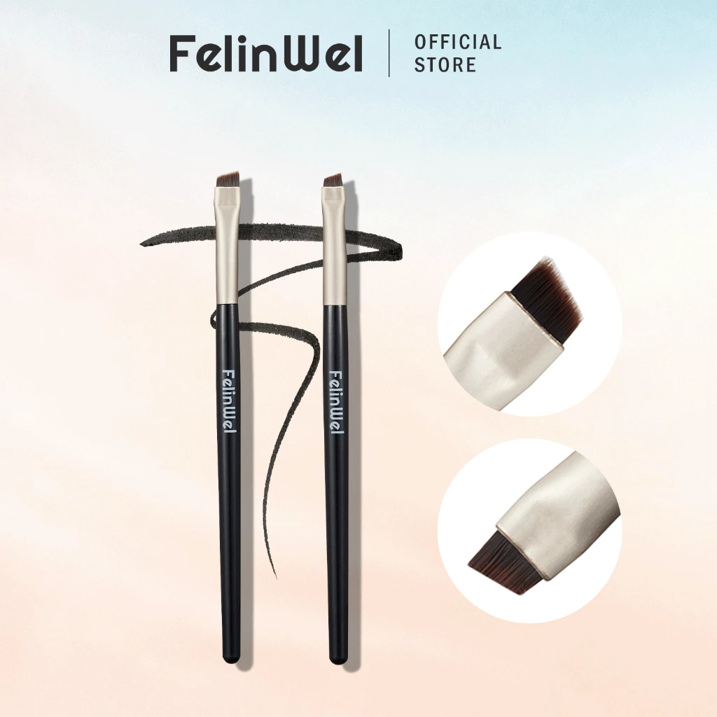 FelinWel แปรงอายไลเนอร์+คิ้ว 2ชิ้น ปลายเฉียงบาง ขนสังเคราะห์พรีเมียม | Eyeliner & Brow Brush Set Precision Wing