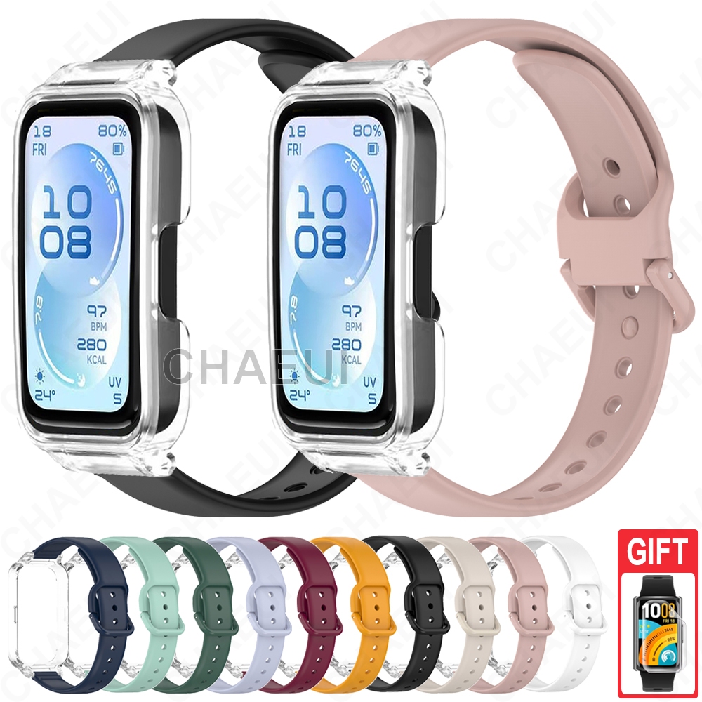 สร้อยข้อมือซิลิโคนพร้อมเคส พีซี สายคล้องอุปกรณ์เสริมแบบห่วงสําหรับ Huawei Band 11 Pro 10 9 8 7 6