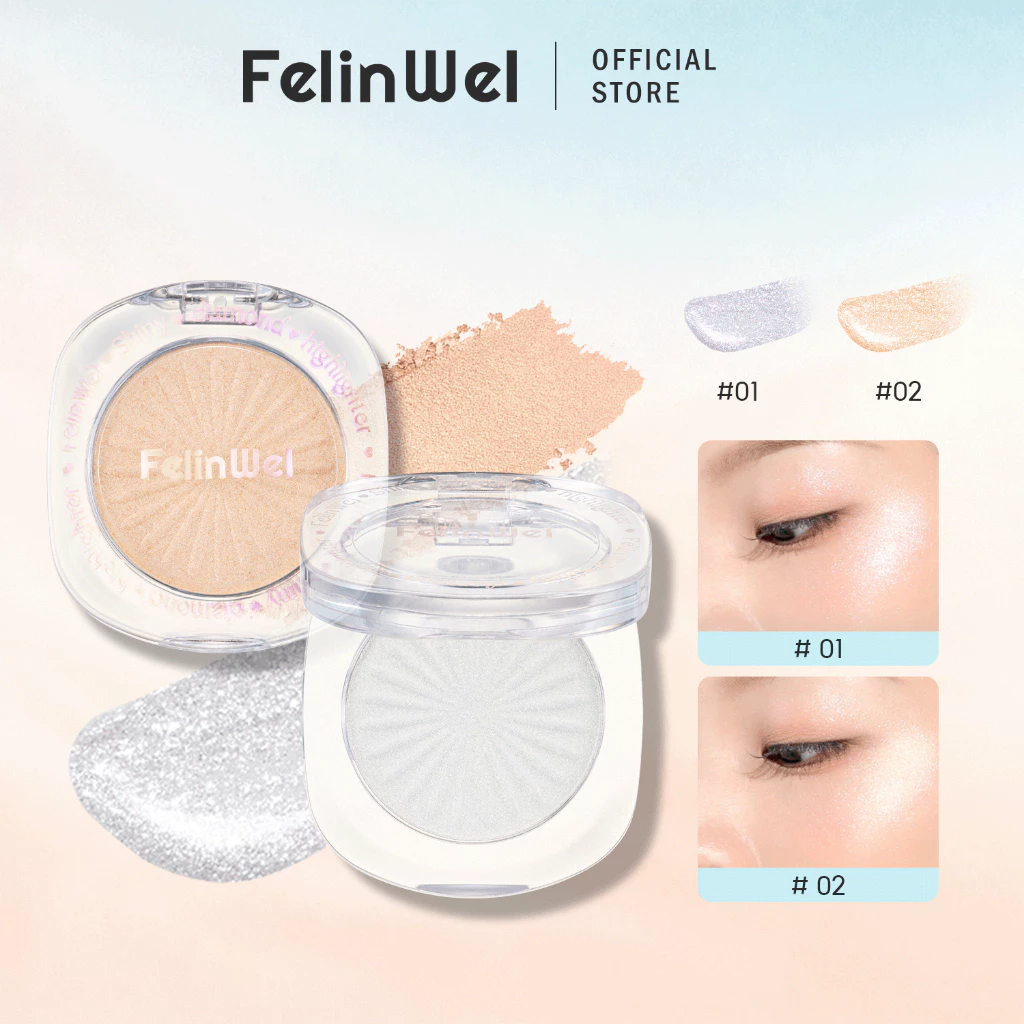 FelinWel พาเลทไฮไลท์เตอร์ประกายเพชร เม็ดสีชัดแน่น ชิมเมอร์ 2สี | Diamond Highlighter Palette High-Pigment Shimmer