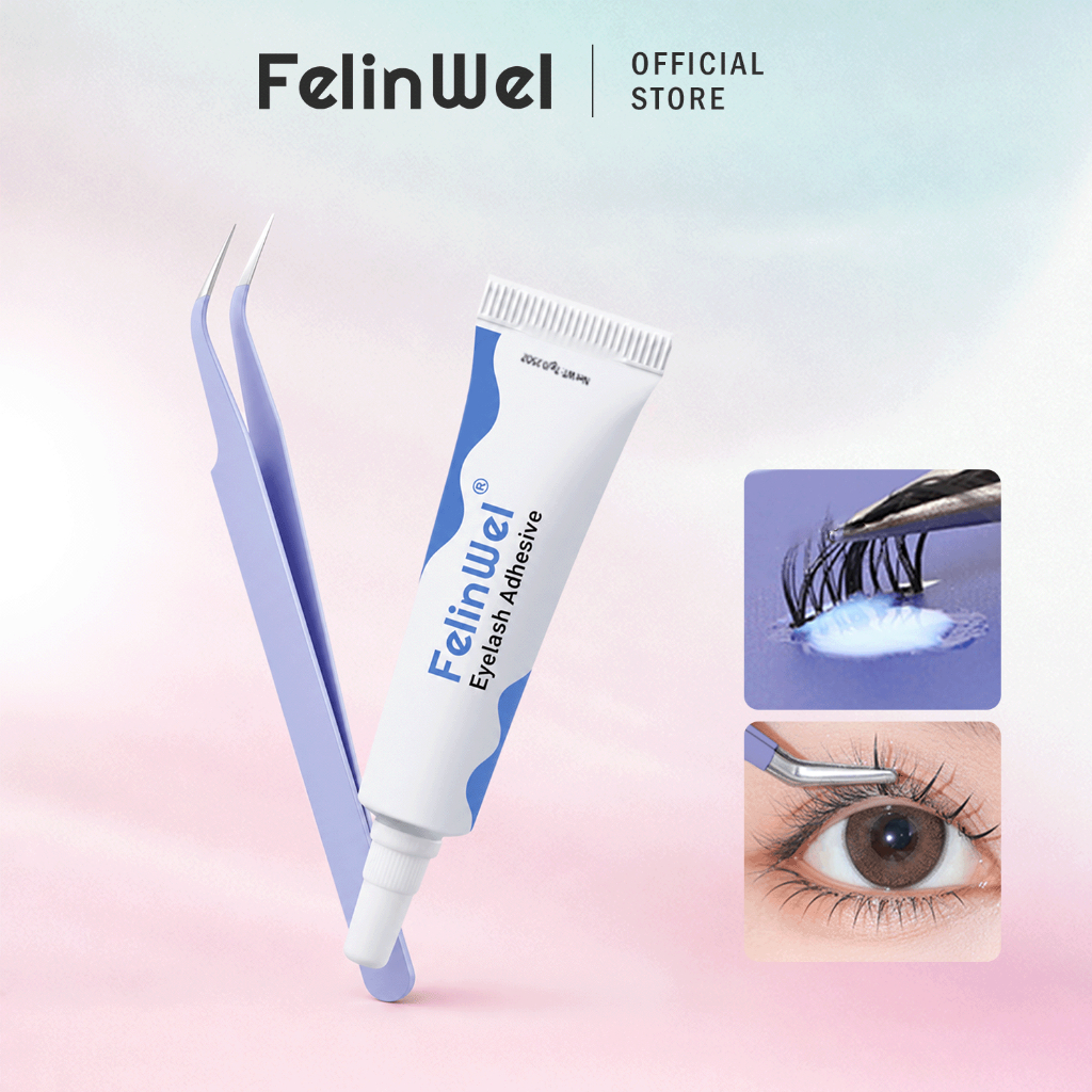 FelinWel ชุดแหนบ+กาวขนตาปลอม กันน้ำ ยึดแน่น ใช้งานง่าย | False Lash Kit Tweezers + Glue Waterproof