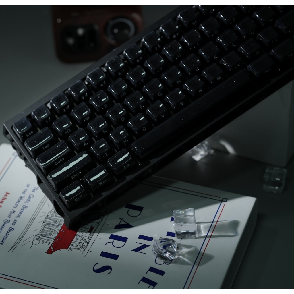 Womier Lusterfly Jelly Keycaps สีดํา Glitter 124 คีย์ ASA Profile Keycaps ชุดสําหรับ 61/68/84/87/98/100 Cherry Gateron MX คีย์บอร์ด