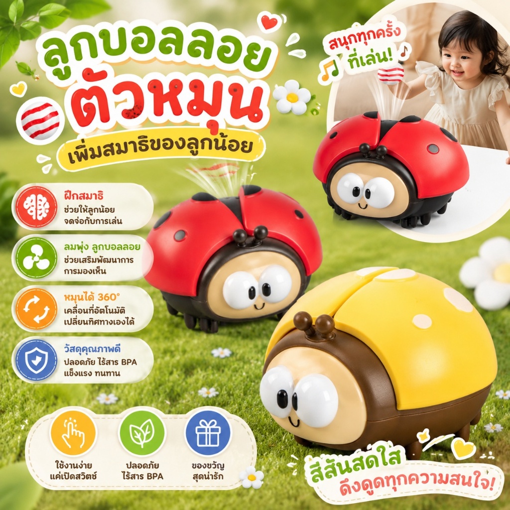 🐞✨ของเล่นร่มชูชีพเด็ก ลูกบอลพร้อมร่มชูชีพ ลายเต่าทองน่ารัก ของเล่นโยนเล่นกลางแจ้ง เสริมทักษะสำหรับเด็ก ~ S00197