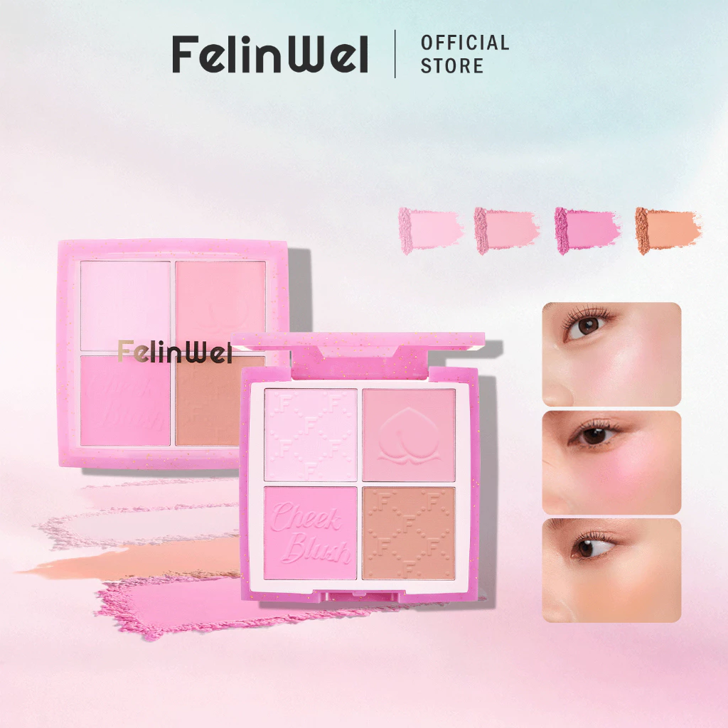 FelinWel บลัชออน 4สี เม็ดสีแน่นชัด วีแกน ไม่ทดลองในสัตว์ | Blush Palette 4 Shades High Pigment Cruelty-Free
