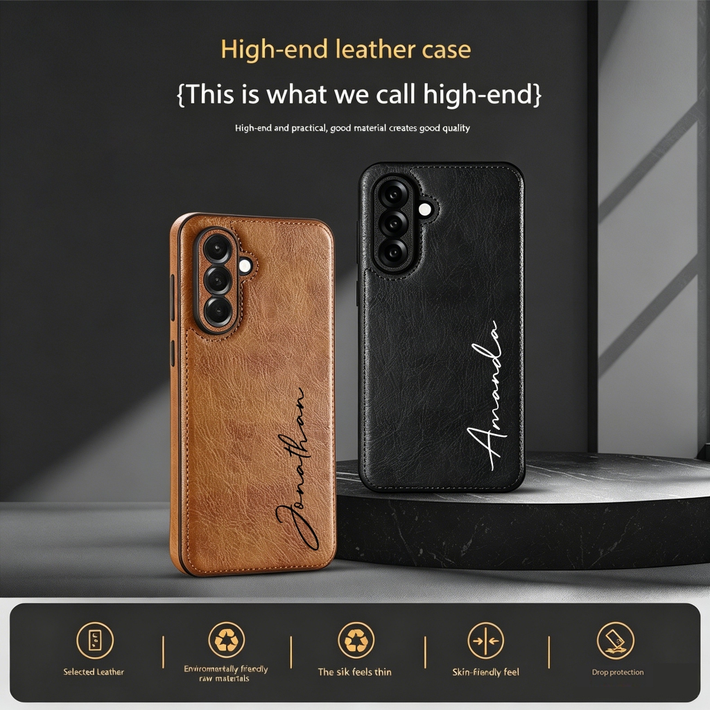 ใหม่หรูหราหนัง-Texture ปรับแต่งข้อความเคสโทรศัพท์สําหรับ Samsung Galaxy A57, A56 5G, และ A55 5G