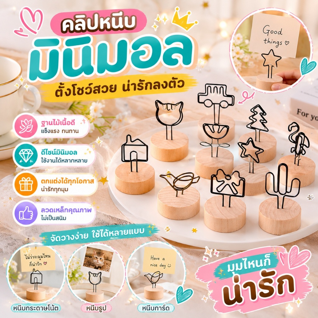 ที่คั่นหนังสือไม้ บุ๊กมาร์กไม้ รูปทรงน่ารัก ของตกแต่งโต๊ะ อ่านหนังสือ ของขวัญ DIY งานแฮนด์เมด S00146