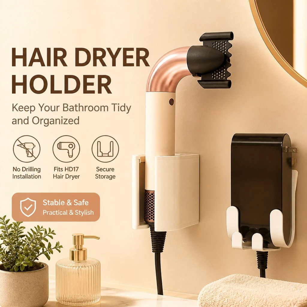 Dyson Curling Iron Straightener Organizer Multi-Functional Punch Free Wall Mounting Rack สําหรับห้องน้ํา