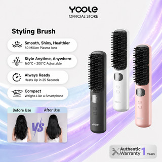Yoole Styling Brush, Wireless Straightening & Curling 30M Plasma Ions Fast Heat Portable Hair Straightener Comb Cordless Styler Hair Curler