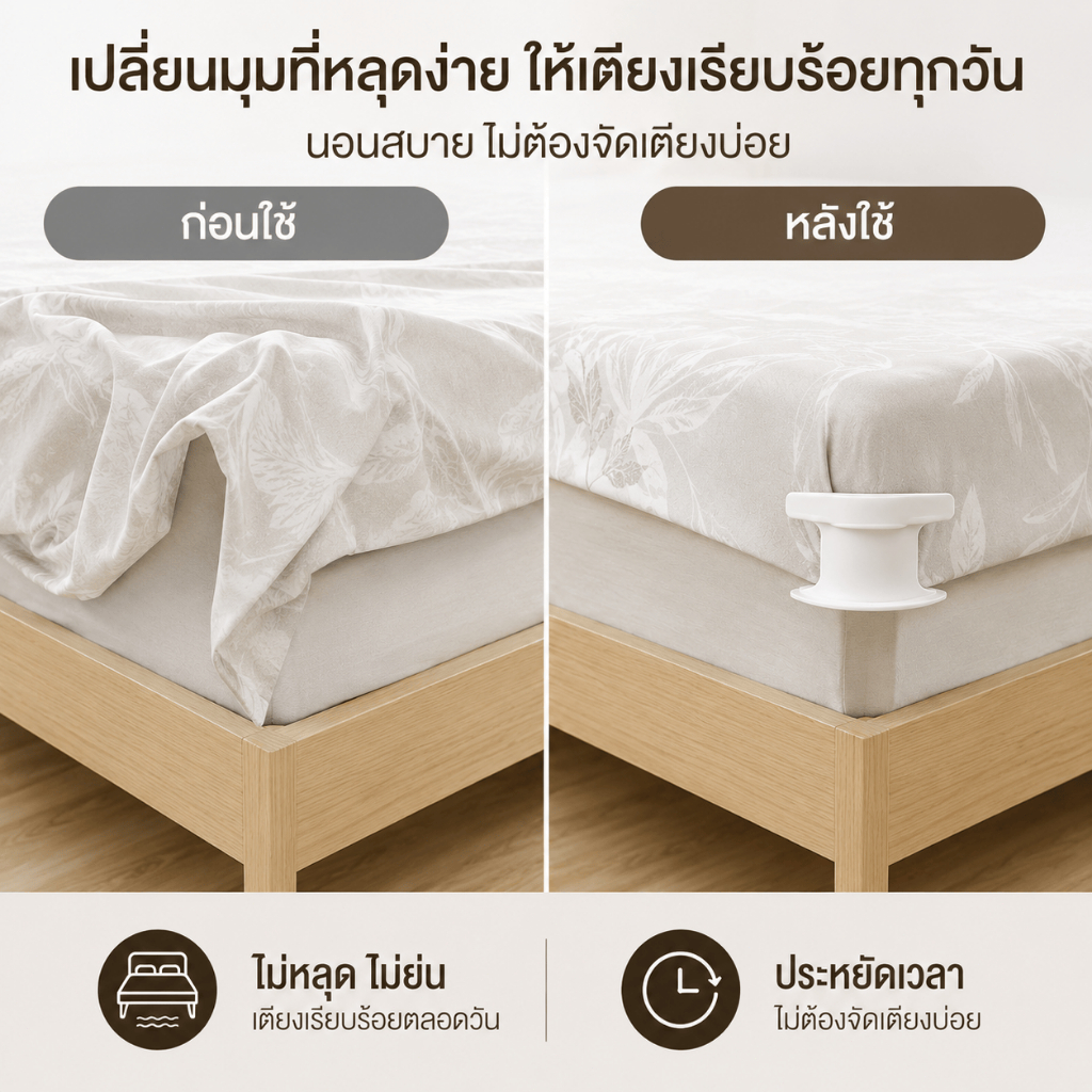 คลิปยึดผ้าปูเตียง ซ่อนตัวไม่เห็น กันลื่นป้องกันผ้าเลื่อน รูปที่ 4
