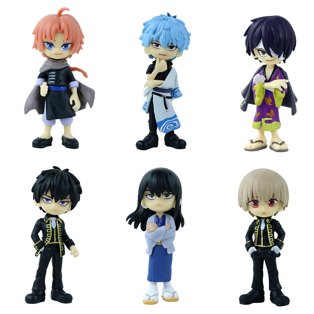 6 ชิ้น/เซ็ต 8-9 ซม.อะนิเมะ Gintama รุ่น Q รูป Gintoki Sakata Kamui Shinsuke Takasugi Sougo Okita Kotarou Katsura PVC รุ่น Gashapon ตุ๊กตาของเล่น