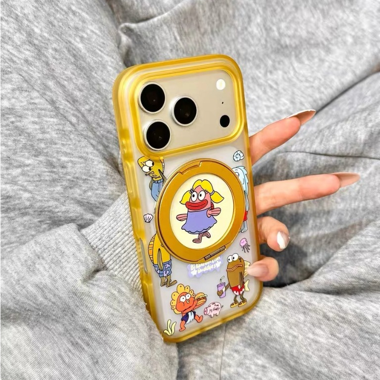 【360° Bracket/Matte acrylic hard case/Bikini Bottom】เคส compatible for iPhone 15 16 17 pro max case