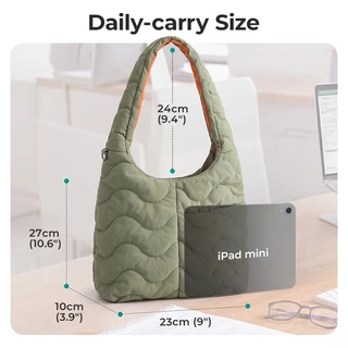 BAGSMART SOUND Tote Bag ผู้หญิง กระเป๋าสะพายไหล่ Hobo Bag นุ่มพอง น้ำหนักเบา ทนน้ำ มีซิป หลายช่อง