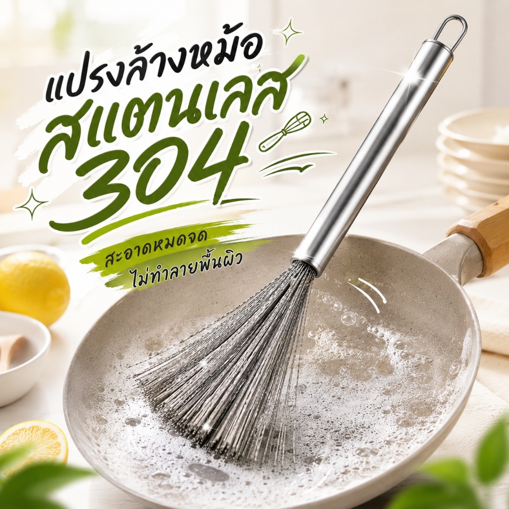 🔧แปรงขัดหม้อสแตนเลส แปรงทำความสะอาดครัว มีห่วงแขวน จับถนัดมือ เก็บง่าย ใช้ล้างหม้อ กระทะ อุปกรณ์ครัว ✅ S00155