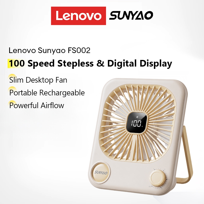 Lenovo SUNYAO FS002 Slim Desktop Fan พัดลมแบบชาร์จไฟแบบพกพาพร้อมการควบคุมแบบไม่มีขั้นตอนความเร็ว 100 ระดับและจอแสดงผลดิจิตอล
