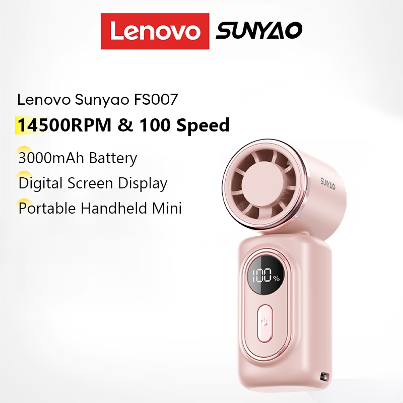 Lenovo Sunyao FS007 พัดลมมือถือ พัดลมพกพา พัดลมมินิ 14500RPM 100 ความเร็ว 3000mAh จอแสดงผลดิจิตอล