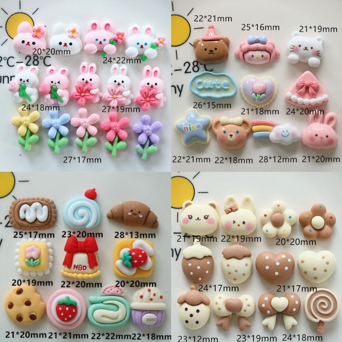 【สุ่มคละแบบ】จี้การ์ตูนดอกไม้ ขนมหวาน ด้านหลังแบน DIY สําหรับตกแต่งเคสโทรศัพท์ 10 ชิ้น ต่อชุด