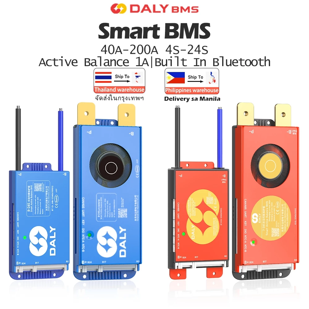 (การจัดส่งในกรุงเทพฯ)DALY สมาร์ท BMS ในตัวบลูทูธ Active Balancer 4s 12v 7s 8s 24v 14s 15s 16s 48v 20s 24s 72v 40A 60A 80A 100A 150A 200A UART RS485V LTO 3.2V สําหรับ Lipo