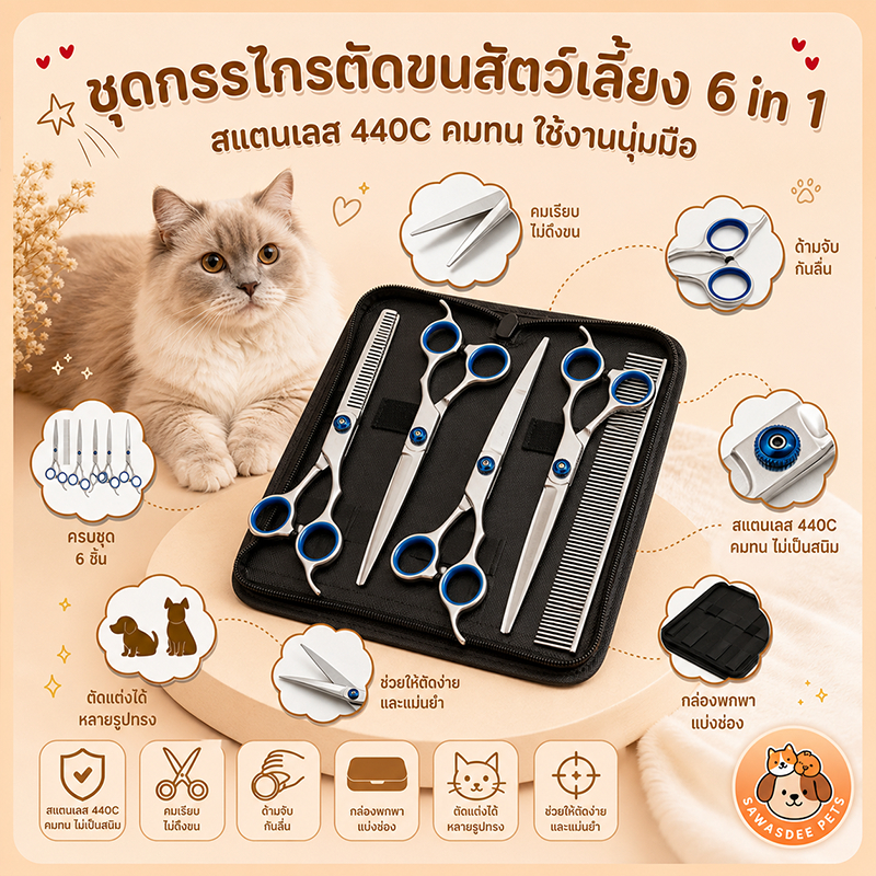กรรไกรตัดขนสุนัข กรรไกรตัดขนแมว กรรไกรแมว กรรไกรสุนัข  ป้องกันการตัดตก